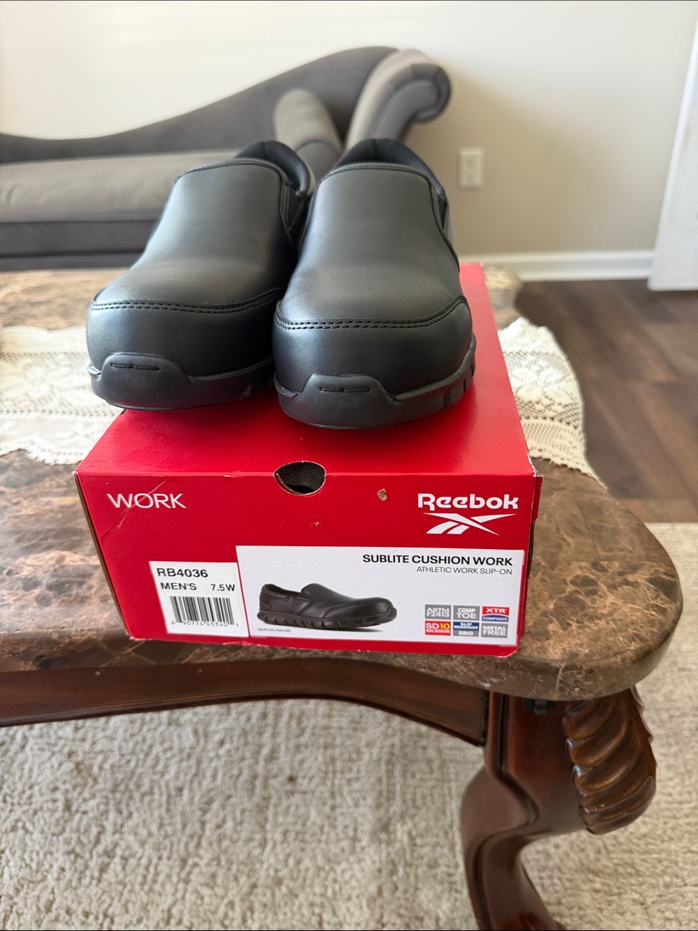 Reebok Men's Black Slip-On Work Loafers